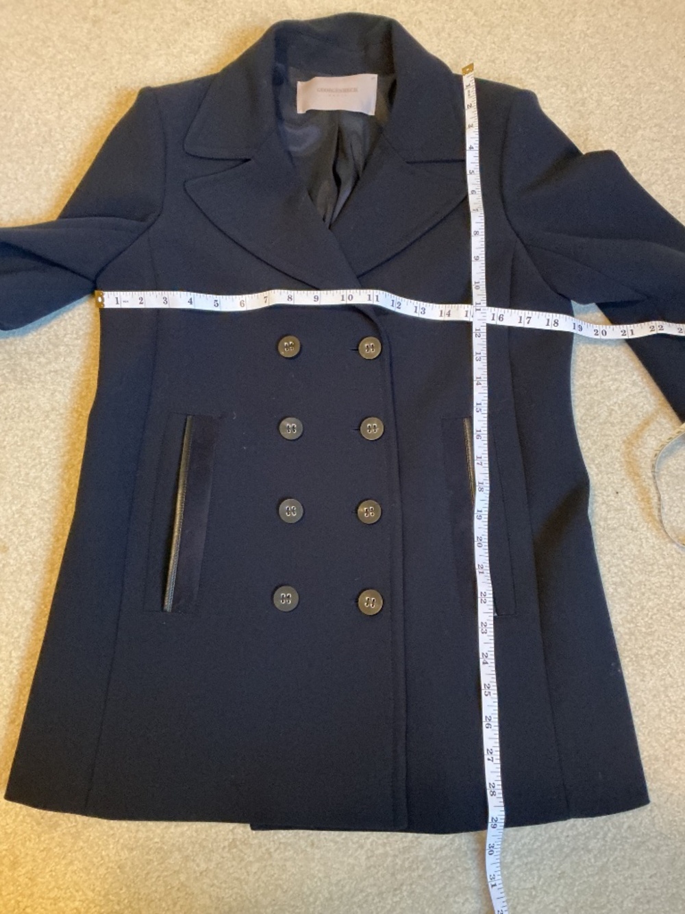 GEORGES RECH Navy Double-Breasted Peacoat with Leather Trim - Size FR 38 / US 6 - Picture 3 of 7